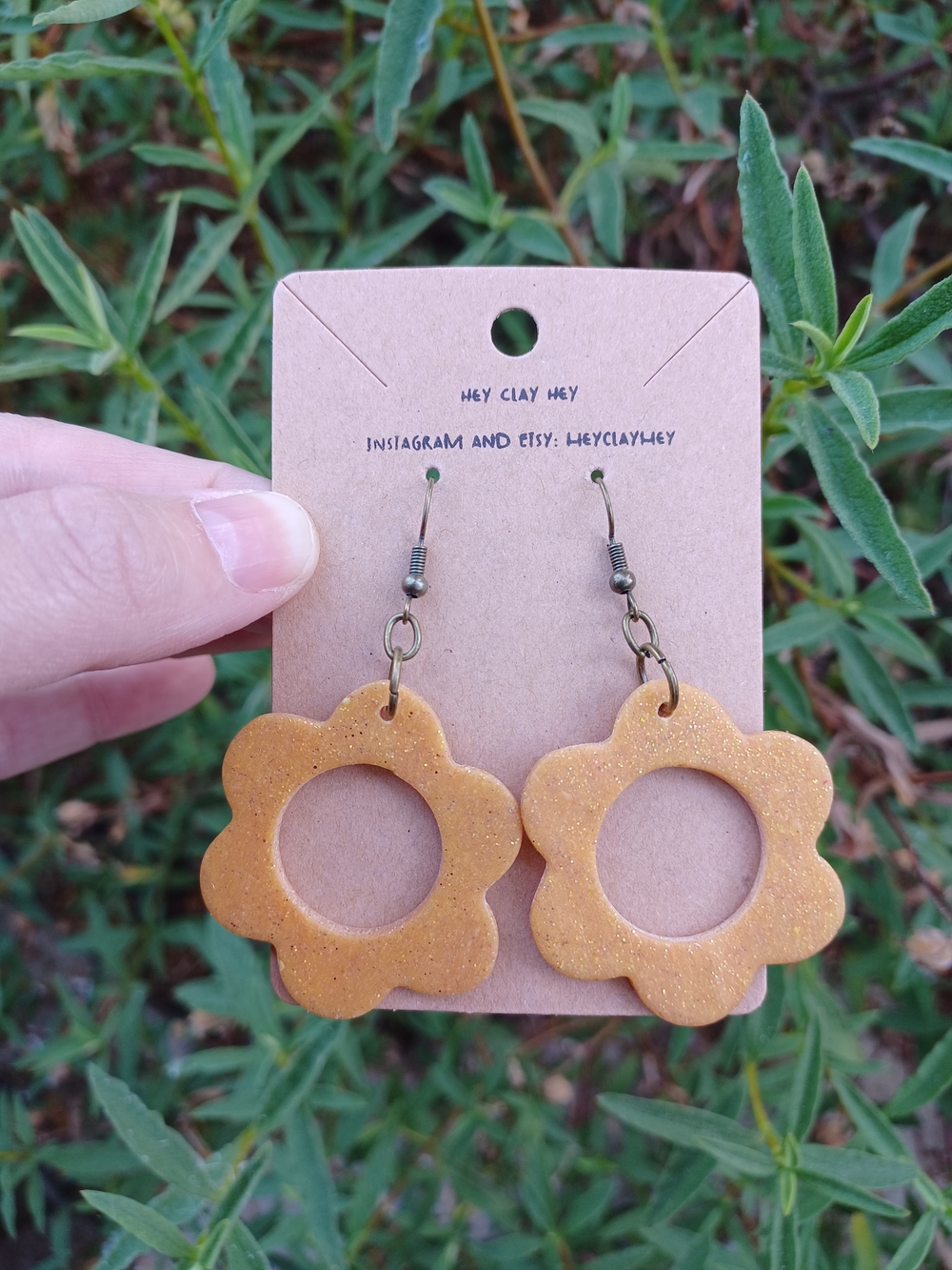 Yellow Glitter Flower Clay Hoop Earrings